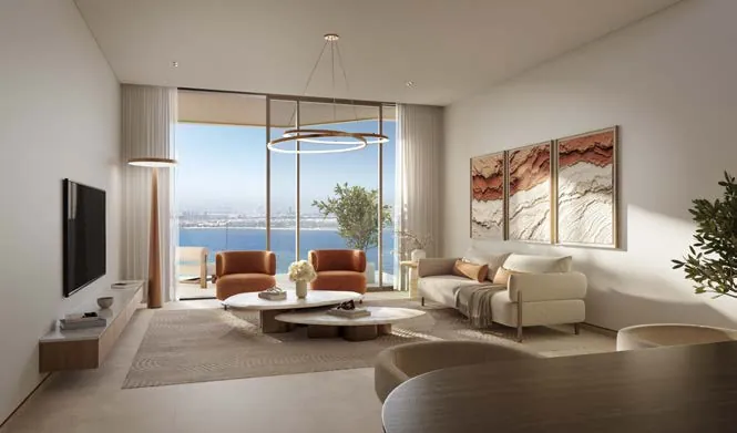 Living room in Bashayer Residences, with sea views