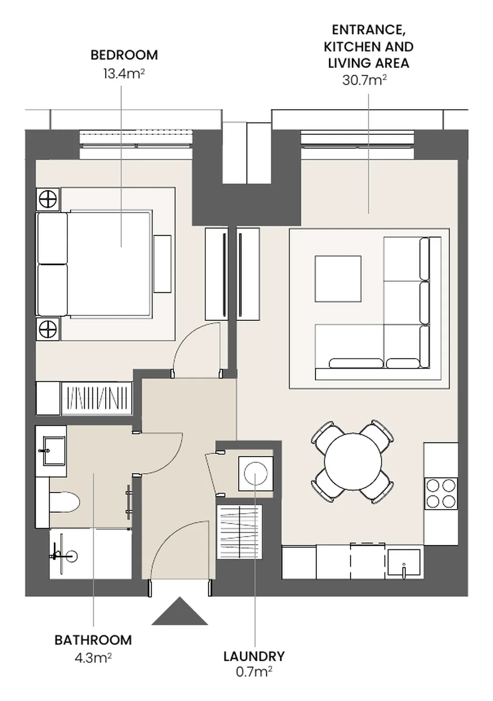 Riga Waterfront 1 bedroom, 1 bedroom, type 1.1A floor plan