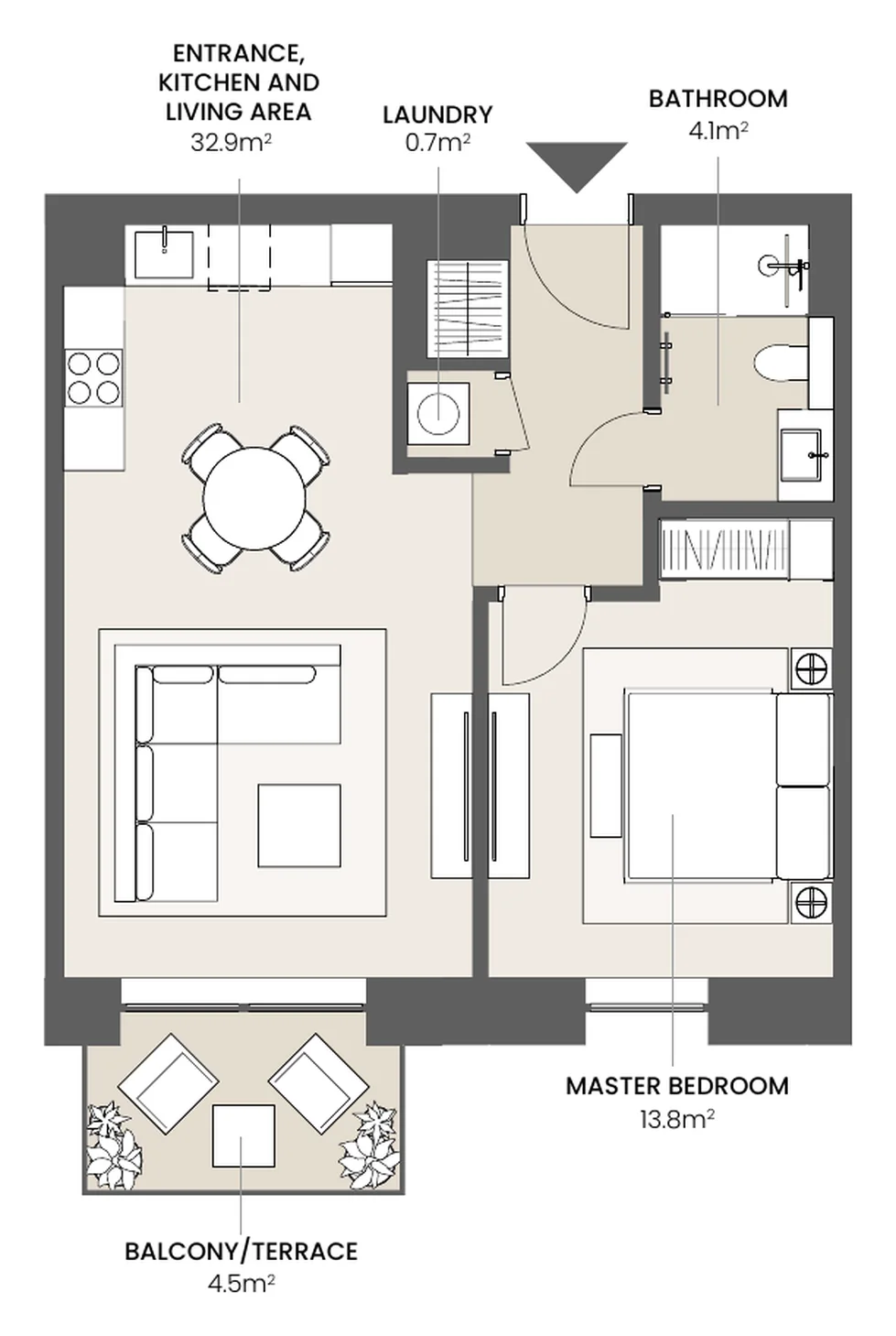 Riga Waterfront 1 bedroom, 1 bedroom, type 1.4A floor plan