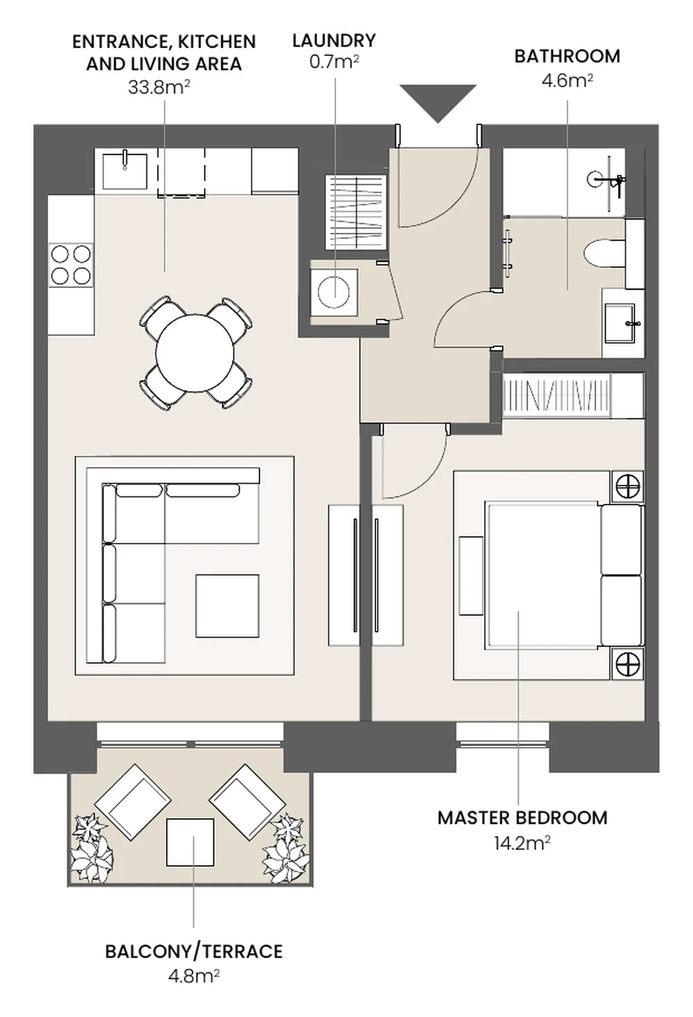Riga Waterfront 1 bedroom, 1 bedroom, type 1.5B floor plan