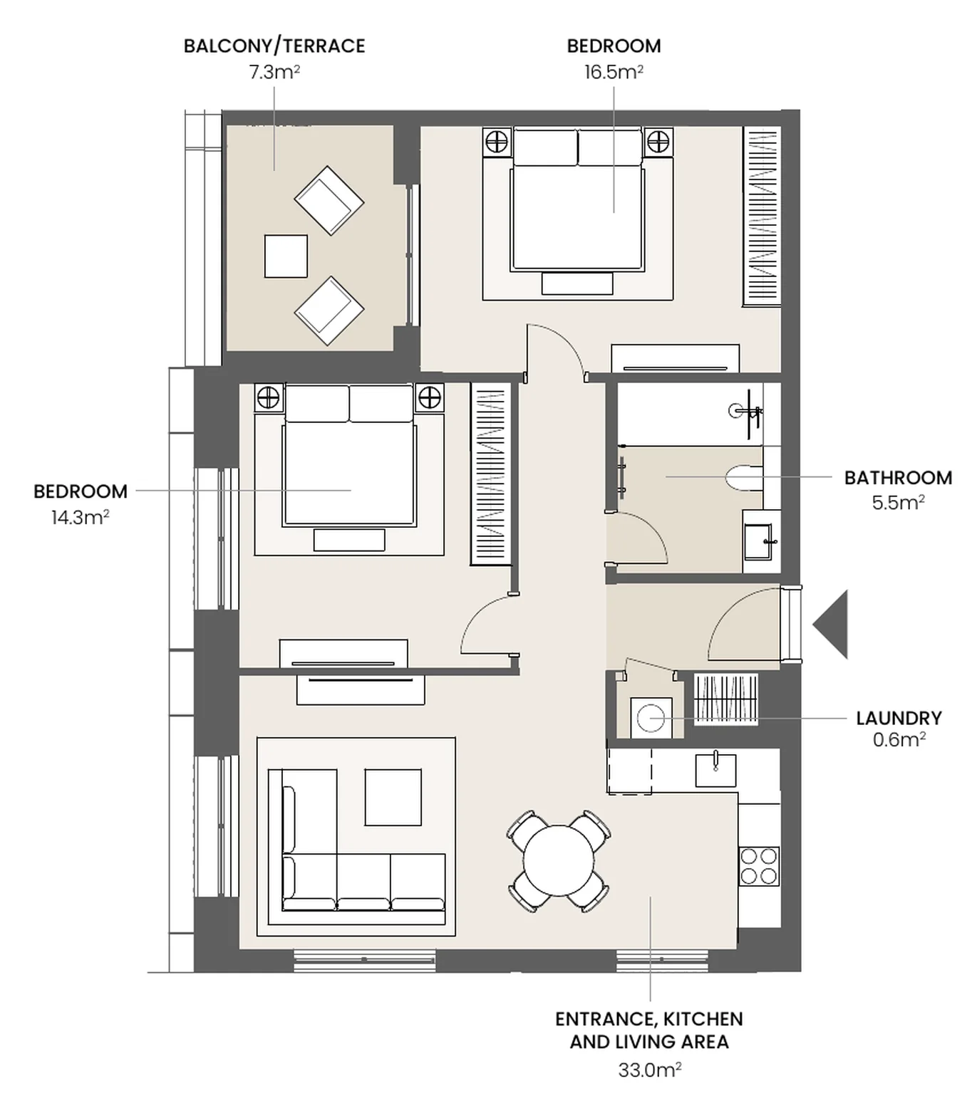 Riga Waterfront 2 bedrooms, 2 bedrooms, type 2.1A floor plan