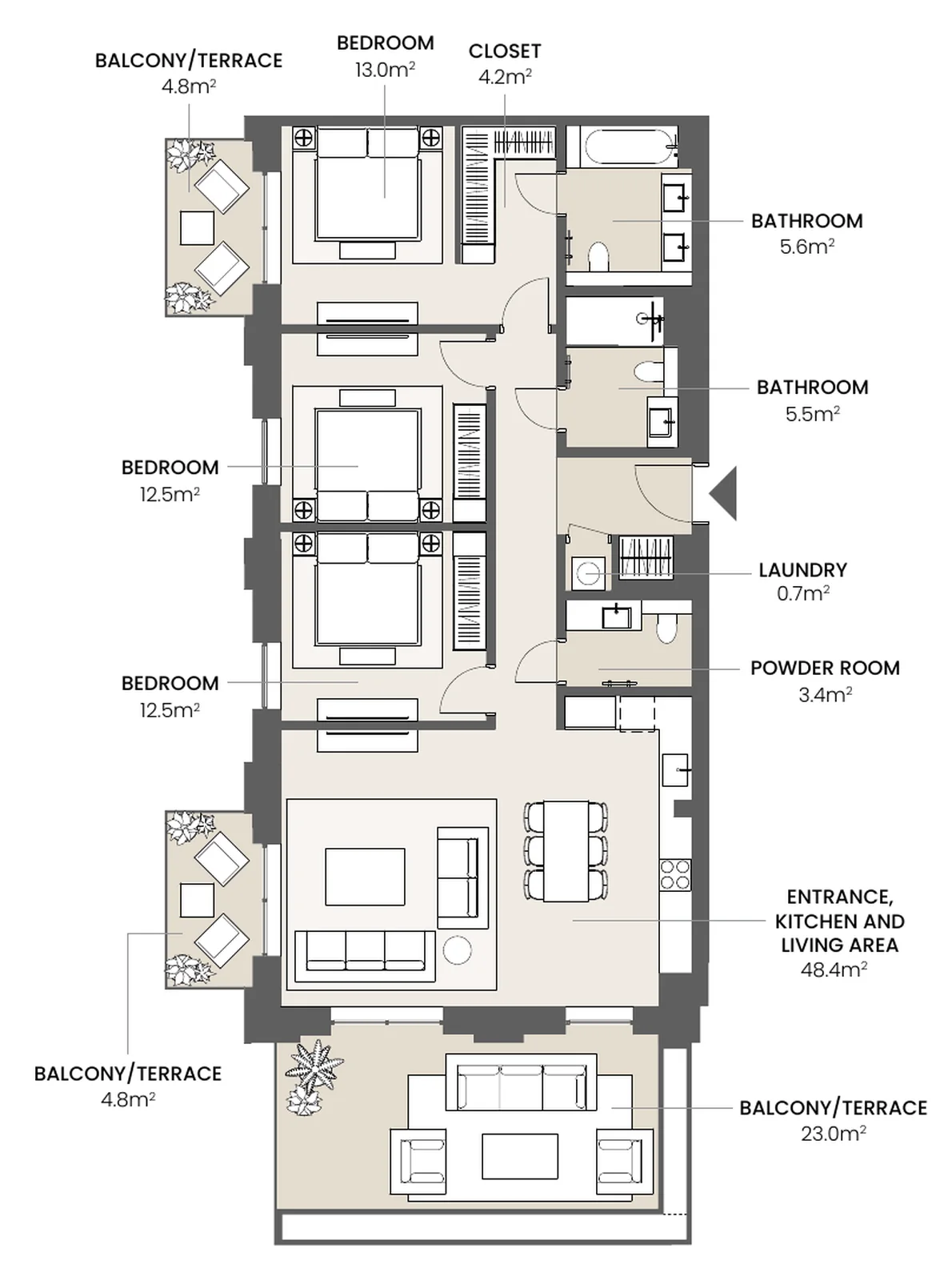 Riga Waterfront 3 bedrooms, 3 bedrooms, type 3.1B floor plan