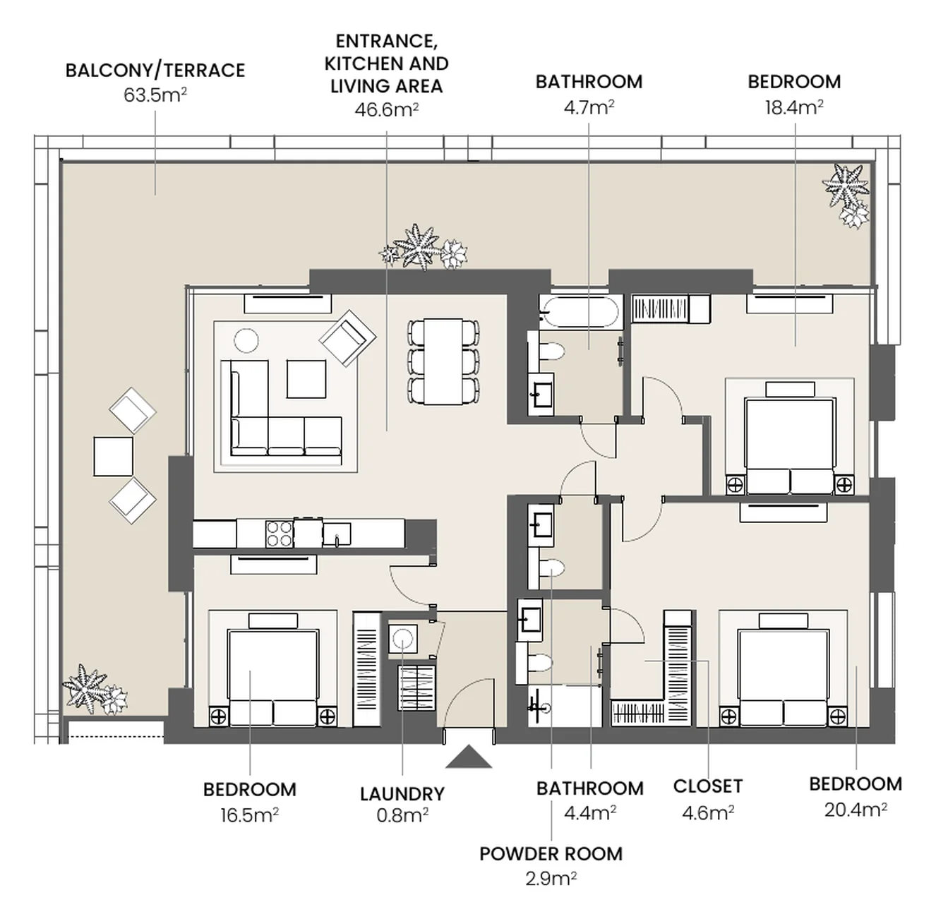 Riga Waterfront 3 bedrooms, 3 bedrooms, type 3.4A floor plan