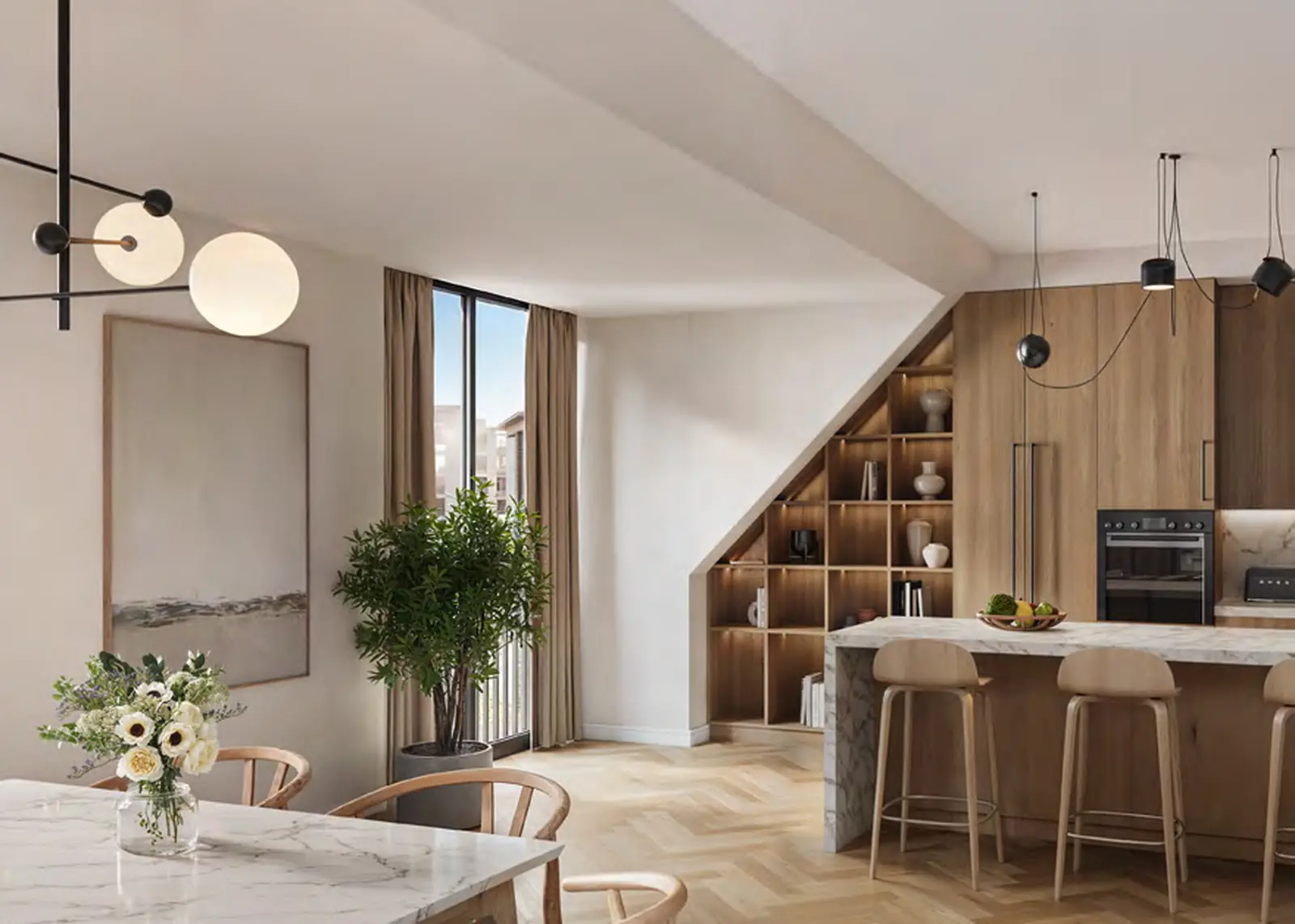 Kitchen and dining area in a Pier Residences apartment