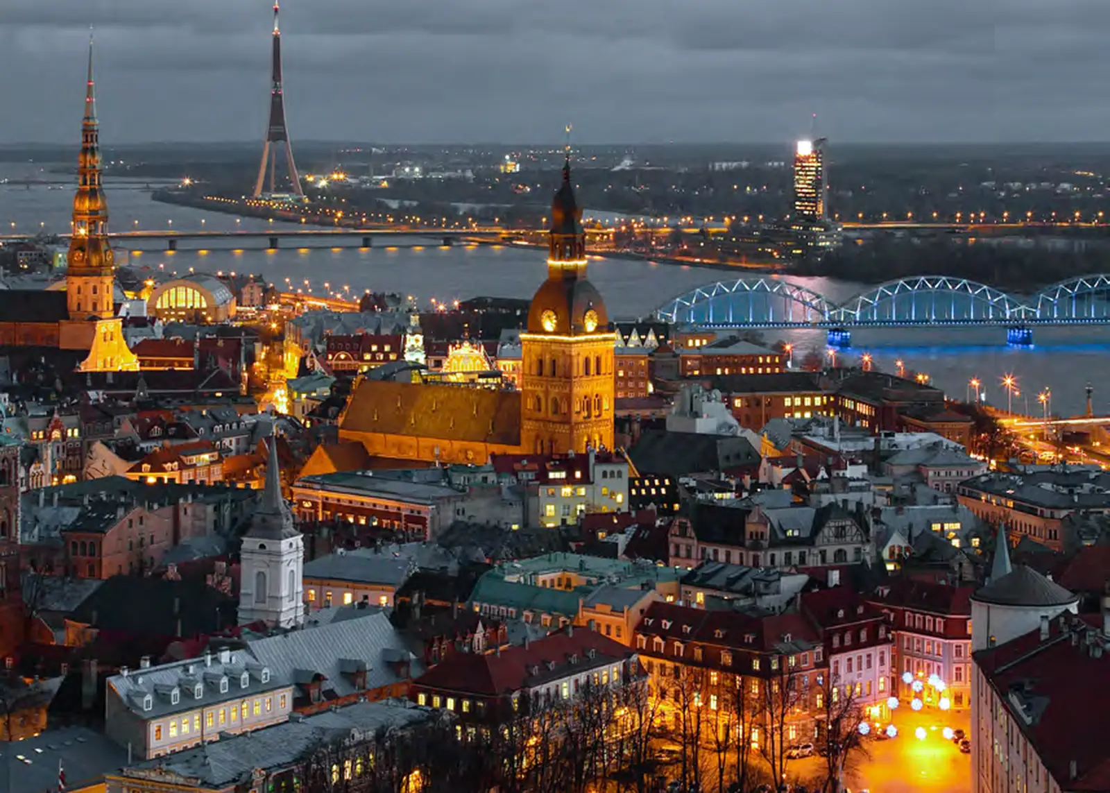 Riga’s Old Town and the Daugava at dusk