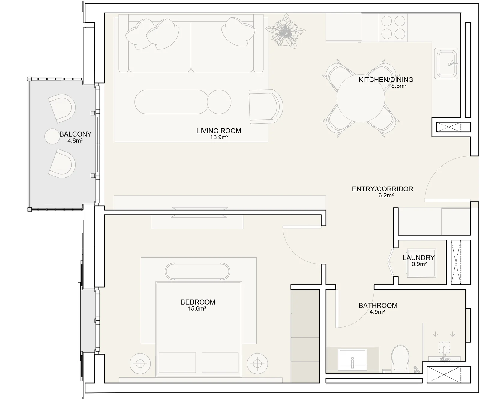 The Montis Apartments, 1 bedroom floor plan