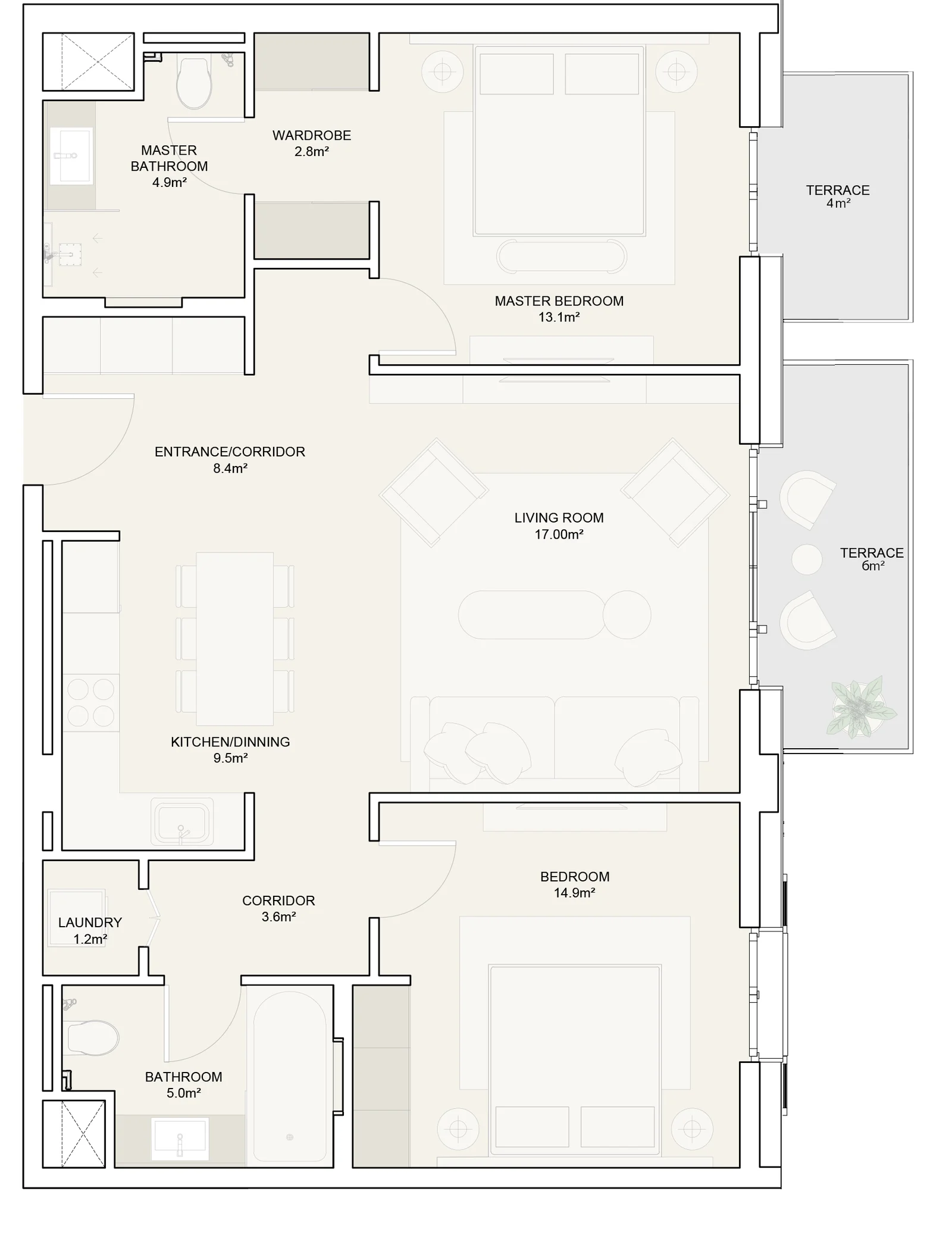 The Montis Apartments, 2 bedrooms, type 1 floor plan