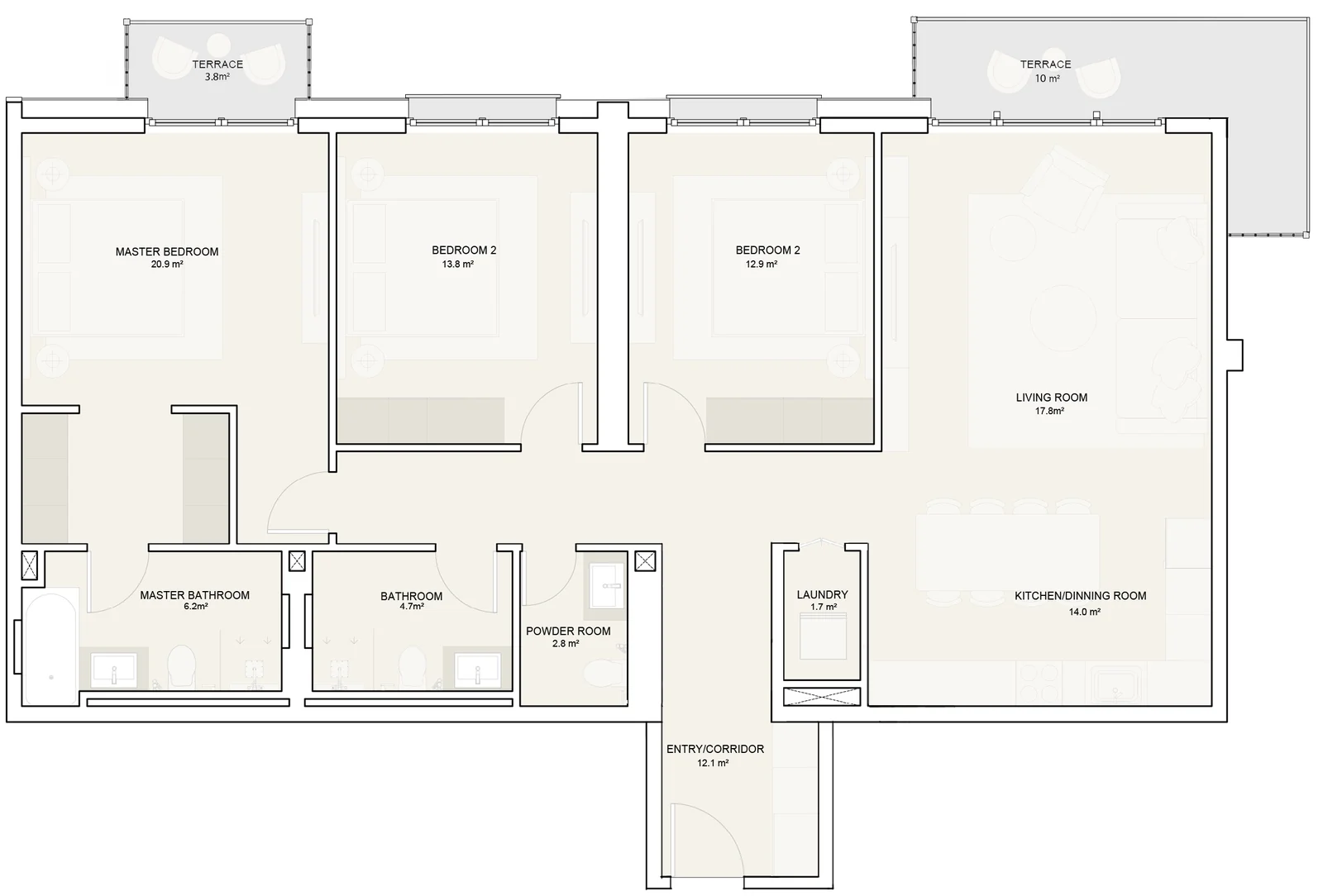 The Montis Apartments, 3 bedrooms floor plan