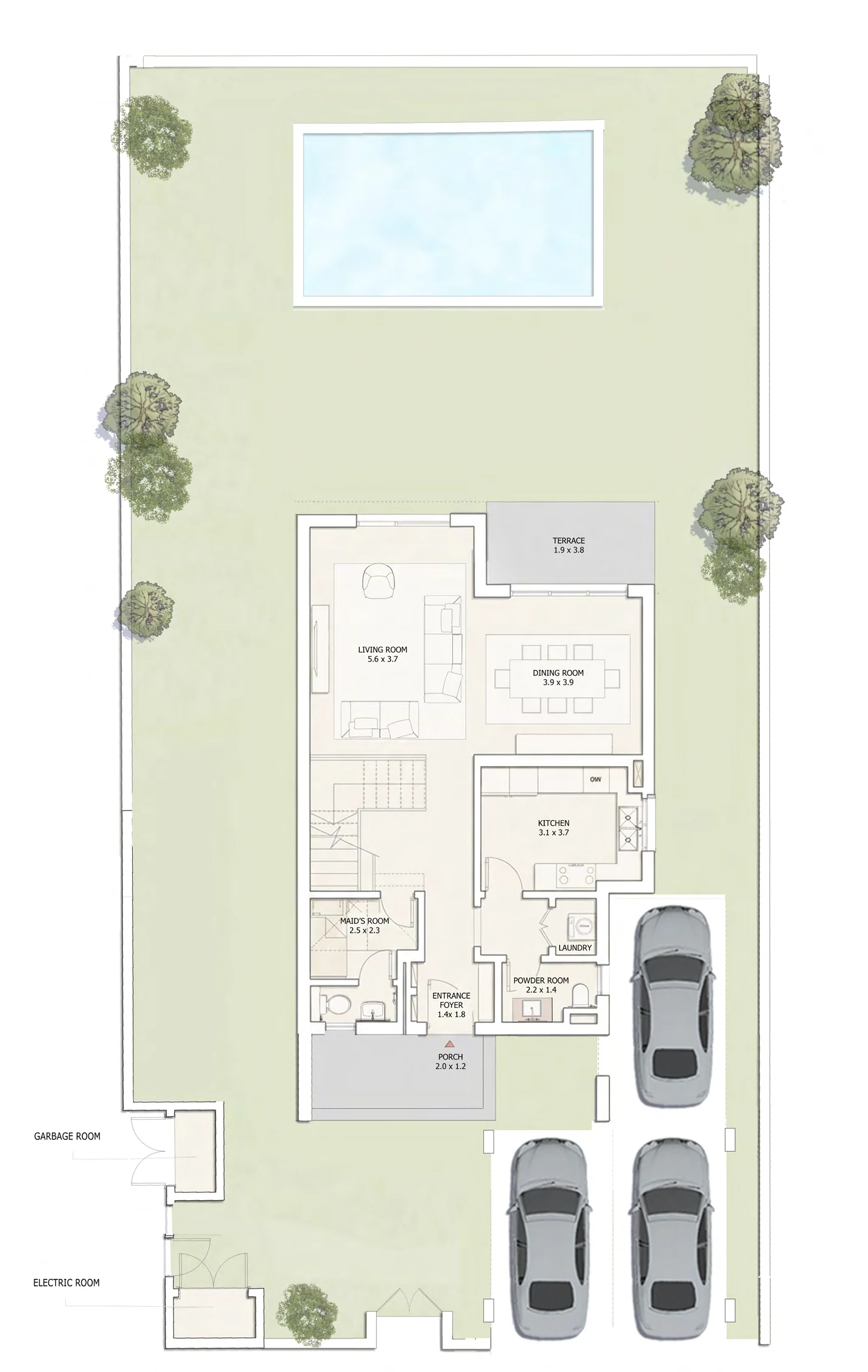 The Montis Sky Villas, first floor floor plan with room sizes