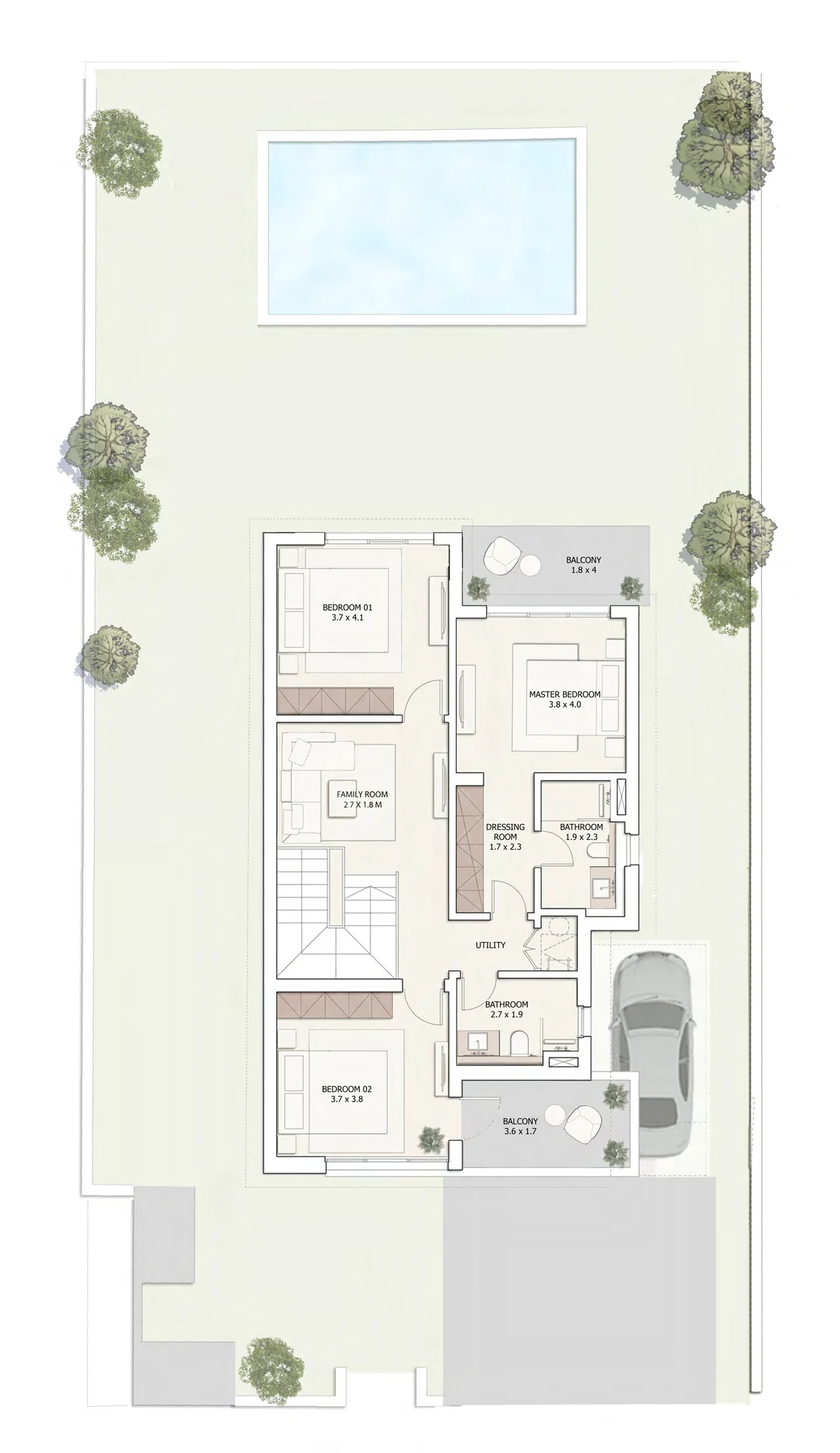 The Montis Sky Villas, ground floor floor plan with room sizes