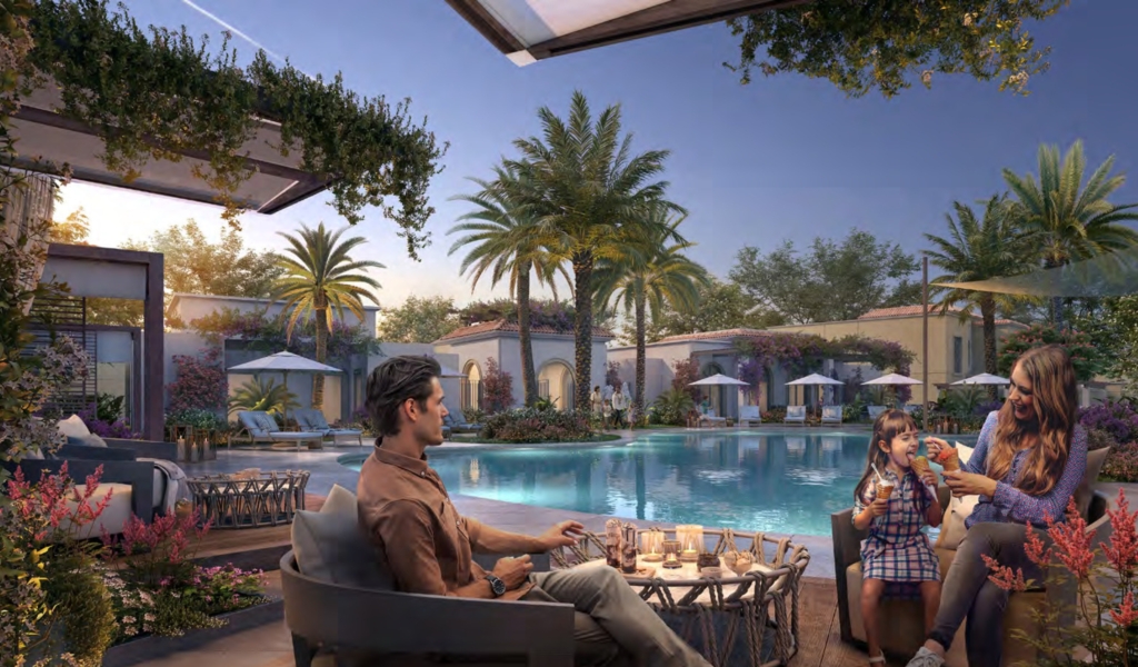 Community swimming pool and gym in Yas Park Views Aldar project