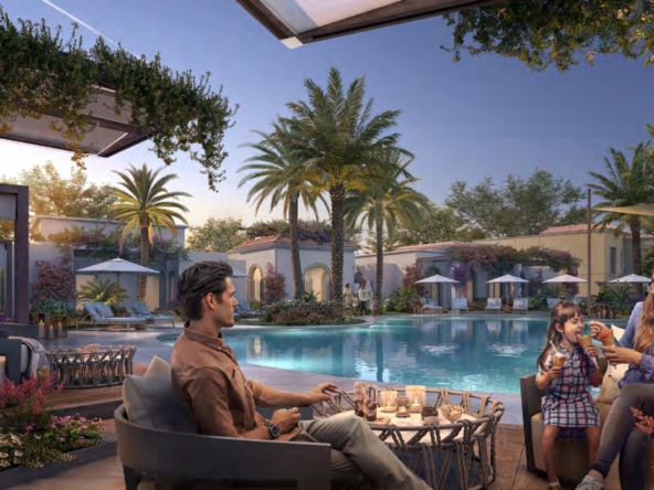 Community swimming pool and gym in Yas Park Views Aldar project