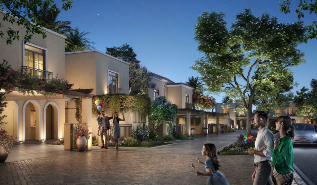 Spacious private parking in front of villa in Yas Park Views