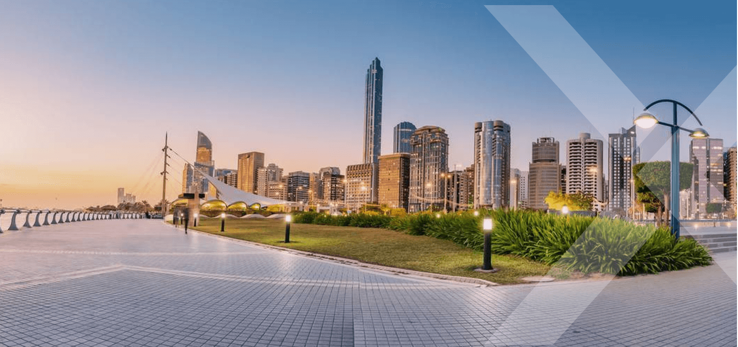 Abu Dhabi luxury real estate skyline with waterfront properties and modern architecture