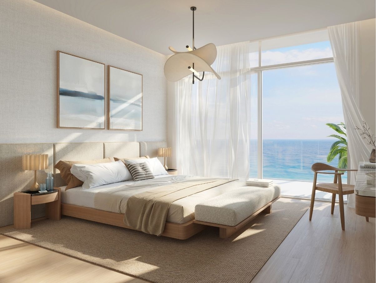 Master bedroom with walk‑in closet in a Fahid Island apartment